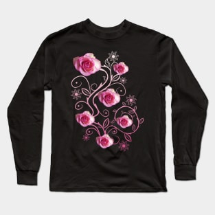 pink roses, ornament, rose, flowers, petal bloom Long Sleeve T-Shirt